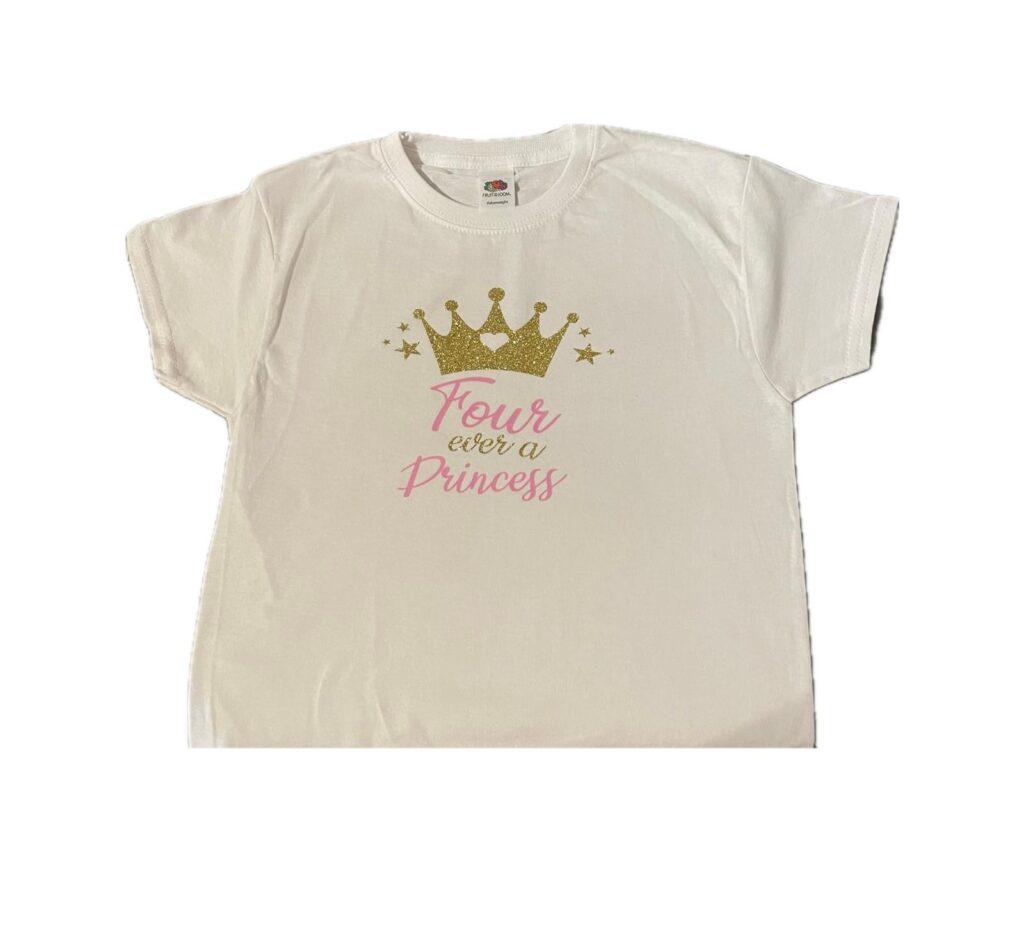 Personalized Design: Add a name or a custom message to create a truly one-of-a-kind princess t-shirt. Choose from a variety of princess-themed graphics and fonts to make the design as magical as possible. • Premium Quality: Made from soft, breathable fabric, this t-shirt ensures all-day comfort. It’s perfect for active play or lounging in style, with durable stitching to withstand regular wear and tear. • Vibrant Colors: Available in a range of colors, this t-shirt can be customized to match your child’s favorite shades, ensuring it quickly becomes a favorite piece in their wardrobe. • Perfect for Any Occasion: Whether it’s a birthday party, a family gathering, or just a day of fun, this princess t-shirt adds a special touch to any event. It also makes an excellent gift for young princesses. • Easy Care: Designed for busy parents, this t-shirt is machine washable and holds up beautifully, maintaining its vibrant colors and softness wash after wash.