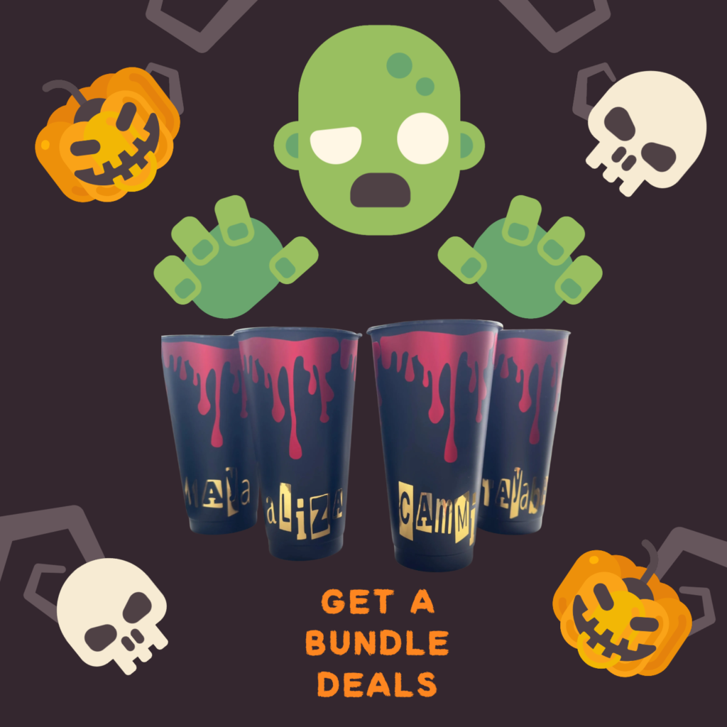 Personalized Designs: Each cup in the bundle can be customized with a name of your choice, making them ideal for adding a personal touch to Halloween parties or as thoughtful, personalized gifts. • Spooky & Fun Themes: Choose from a variety of Halloween-themed designs, including ghosts, pumpkins, witches, and more, to create a festive atmosphere. These designs are sure to delight both kids and adults alike. • Durable & Reusable: Made from high-quality materials, these cups are designed to be durable and reusable, ensuring they last throughout the Halloween season and beyond. • Perfect for Parties: These cups are great for Halloween parties, trick-or-treat events, or even as part of a Halloween gift bundle. They are an excellent way to ensure everyone has their own personalized cup, reducing waste and adding to the fun. • Multiple Sizes & Bundles: Available in various sizes and bundle options, you can choose the perfect set to suit your needs, whether you’re hosting a large gathering or a small family event.